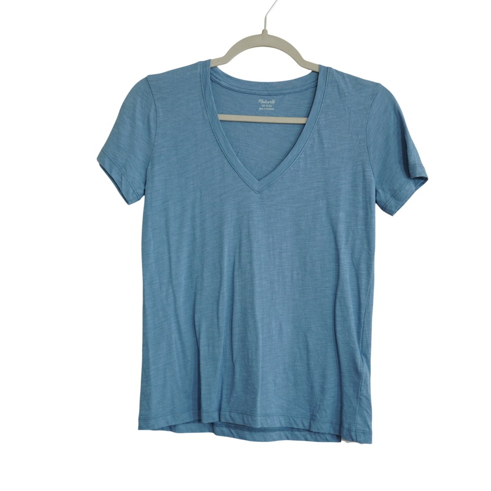 Madewell Whisper Cotton V-Neck Tee Blue Short Sleeve Slub Knit T-Shirt K7953 XXS